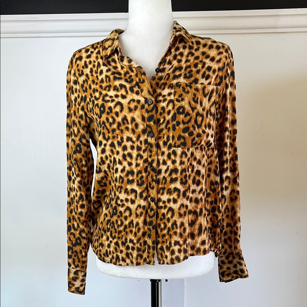 Leopard Print Button-Up Women's Blouse Top Office or Casual